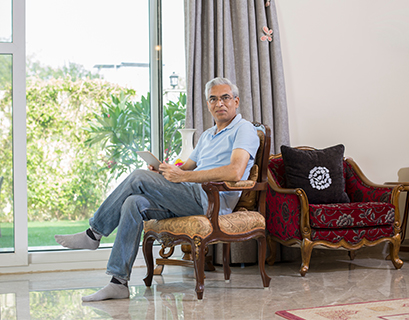 Stylized person looking up a path